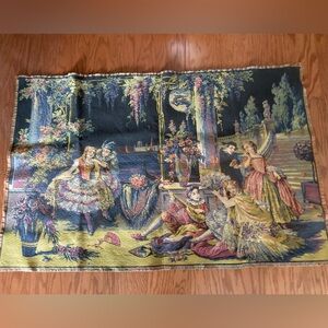 Vintage Belgium tapestry fringed edge Moonlight ball 28” x 44”  unbranded